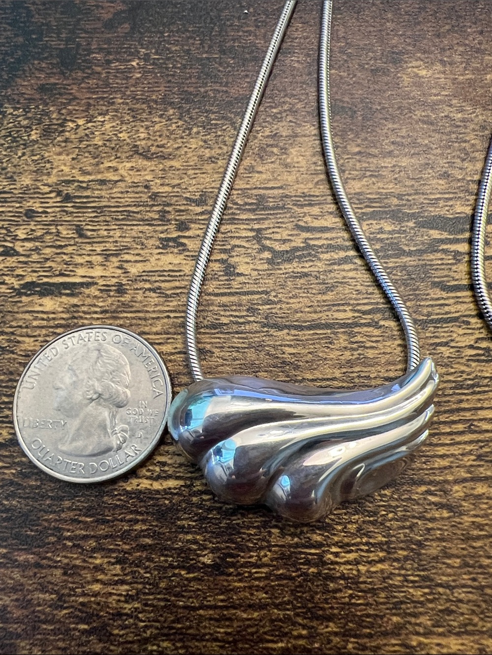 Sterling Silver Wave Pendant Necklace - Shiny Silver